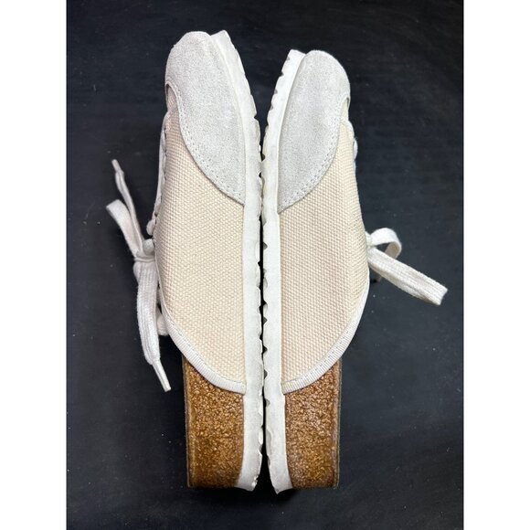 Birkis Womens Canvas & Suede Slip-On Sneaker Shoes Beige Size 7 EU38 Cork Sole - Picture 8 of 9